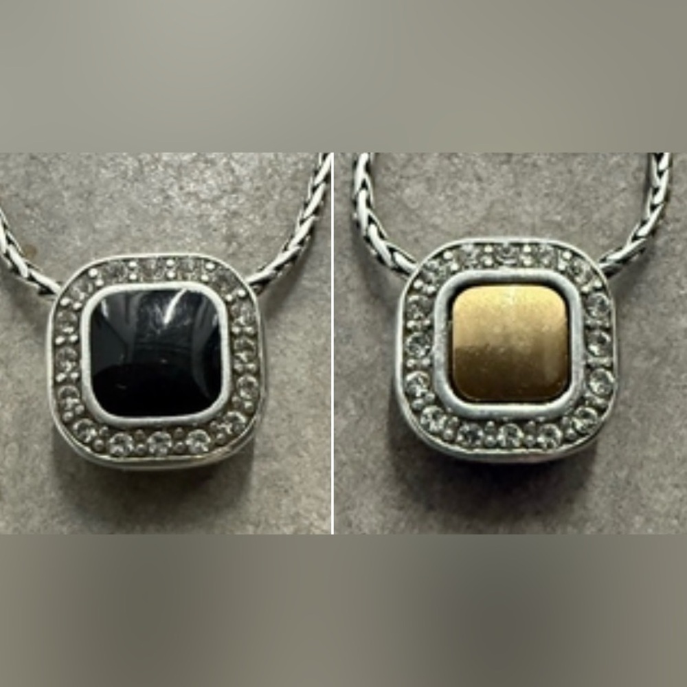 Brighton Shadow Play Reversible Brushed Gold Black w Swarkosi Halo Necklace 18”